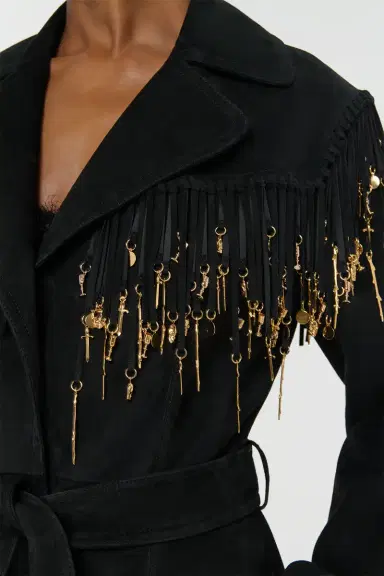 Gabriela Hearst Thaniel Fringe Trench Coat in Black Suede with Charms | Thumbnail 10 Gabriela Hearst Thaniel Fringe Trench Coat in Black Suede with Charms | Thumbnail 10