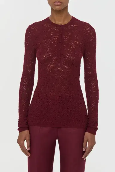 Gabriela Hearst Gaviran Lace Knit Henley in Bordeaux Merino Wool | Thumbnail 2 Gabriela Hearst Gaviran Lace Knit Henley in Bordeaux Merino Wool | Thumbnail 2