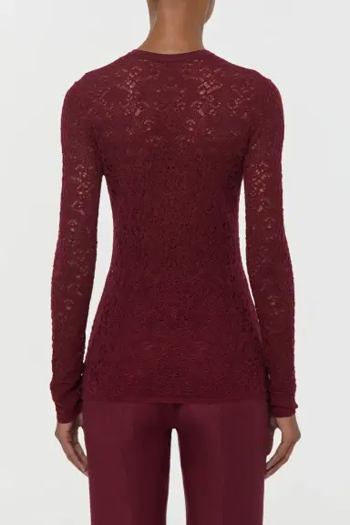 Gabriela Hearst Gaviran Lace Knit Henley in Bordeaux Merino Wool | Thumbnail 4 Gabriela Hearst Gaviran Lace Knit Henley in Bordeaux Merino Wool | Thumbnail 4