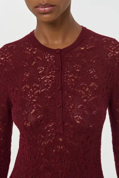 Gabriela Hearst Gaviran Lace Knit Henley in Bordeaux Merino Wool | Thumbnail 5 Gabriela Hearst Gaviran Lace Knit Henley in Bordeaux Merino Wool | Thumbnail 5