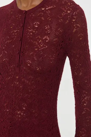Gabriela Hearst Gaviran Lace Knit Henley in Bordeaux Merino Wool | Thumbnail 6 Gabriela Hearst Gaviran Lace Knit Henley in Bordeaux Merino Wool | Thumbnail 6