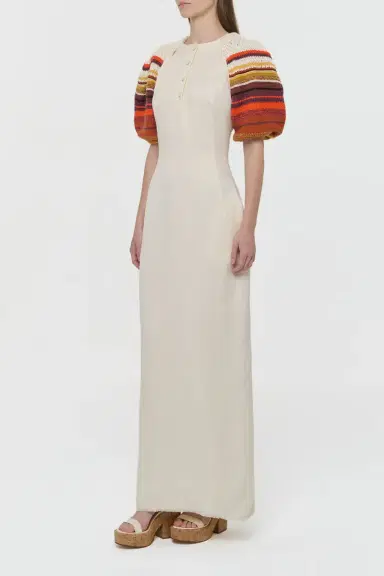 Gabriela Hearst Nomo Crochet Puff Sleeve Maxi Dress in Textured Linen Twill | Thumbnail 4 Gabriela Hearst Nomo Crochet Puff Sleeve Maxi Dress in Textured Linen Twill | Thumbnail 4