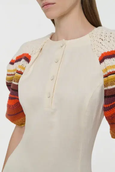 Gabriela Hearst Nomo Crochet Puff Sleeve Maxi Dress in Textured Linen Twill | Thumbnail 7 Gabriela Hearst Nomo Crochet Puff Sleeve Maxi Dress in Textured Linen Twill | Thumbnail 7