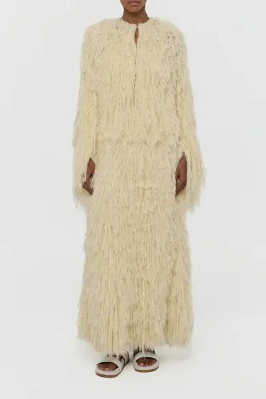 Gabriela Hearst Amina Fringe Knit Jacket in Off White Silk Cashmere | Thumbnail 2 Gabriela Hearst Amina Fringe Knit Jacket in Off White Silk Cashmere | Thumbnail 2