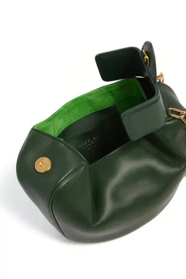 Gabriela Hearst Soft Demi Clutch with Chain in English Green & Fluorescent Green Nappa Leather | Thumbnail 5 Gabriela Hearst Soft Demi Clutch with Chain in English Green & Fluorescent Green Nappa Leather | Thumbnail 5