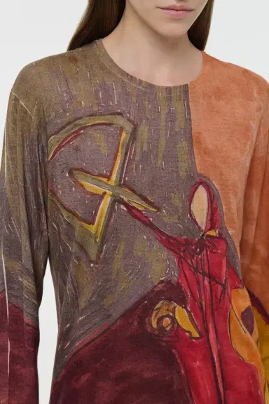 Gabriela Hearst Isaro Long Sleeve T-shirt in Fire Multi Printed Cashmere Jersey | Thumbnail 5 Gabriela Hearst Isaro Long Sleeve T-shirt in Fire Multi Printed Cashmere Jersey | Thumbnail 5