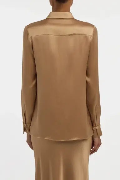 Gabriela Hearst Cruz Shirt in Camel Silk Satin | Thumbnail 4 Gabriela Hearst Cruz Shirt in Camel Silk Satin | Thumbnail 4