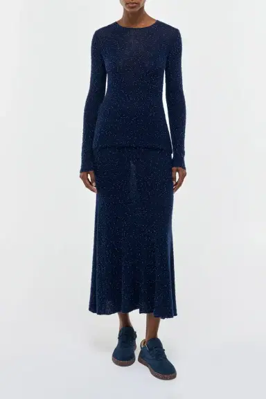 Gabriela Hearst Nello Knit Sweater in Electric Navy Beaded Cashmere Silk | Thumbnail 2 Gabriela Hearst Nello Knit Sweater in Electric Navy Beaded Cashmere Silk | Thumbnail 2