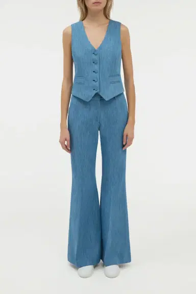 Gabriela Hearst Rhein Flare Pant in Medium Blue Recycled Cotton Linen Denim | Thumbnail 2 Gabriela Hearst Rhein Flare Pant in Medium Blue Recycled Cotton Linen Denim | Thumbnail 2