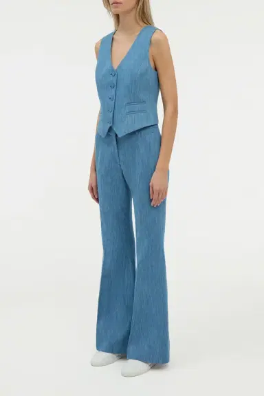 Gabriela Hearst Rhein Flare Pant in Medium Blue Recycled Cotton Linen Denim | Thumbnail 3 Gabriela Hearst Rhein Flare Pant in Medium Blue Recycled Cotton Linen Denim | Thumbnail 3