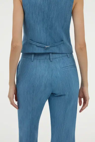 Gabriela Hearst Rhein Flare Pant in Medium Blue Recycled Cotton Linen Denim | Thumbnail 5 Gabriela Hearst Rhein Flare Pant in Medium Blue Recycled Cotton Linen Denim | Thumbnail 5