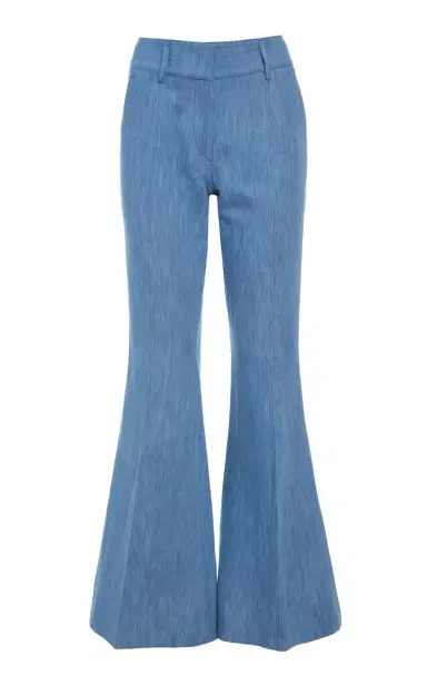 Gabriela Hearst Rhein Flare Pant in Medium Blue Recycled Cotton Linen Denim | Thumbnail 1 Gabriela Hearst Rhein Flare Pant in Medium Blue Recycled Cotton Linen Denim | Thumbnail 1