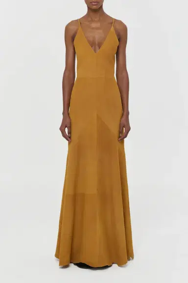 Gabriela Hearst Brigita Slip Maxi Dress in Cashew Suede | Thumbnail 2 Gabriela Hearst Brigita Slip Maxi Dress in Cashew Suede | Thumbnail 2