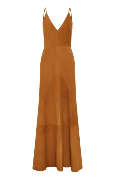 Gabriela Hearst Brigita Slip Maxi Dress in Cashew Suede | Thumbnail 1 Gabriela Hearst Brigita Slip Maxi Dress in Cashew Suede | Thumbnail 1
