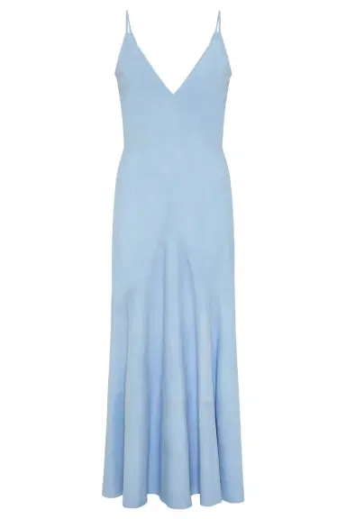 Gabriela Hearst Brigita Slip Maxi Dress in Light Blue Suede | Thumbnail 1 Gabriela Hearst Brigita Slip Maxi Dress in Light Blue Suede | Thumbnail 1