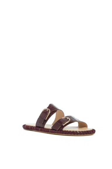 Gabriela Hearst Sage Flat Sandal in Bordeaux Crocodile Embossed Leather | Thumbnail 2 Gabriela Hearst Sage Flat Sandal in Bordeaux Crocodile Embossed Leather | Thumbnail 2