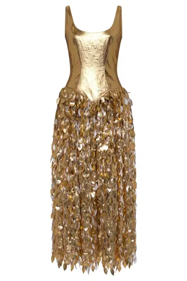 Gabriela Hearst Isai Maxi Dress in Metallic Gold Linen Twill | Thumbnail 1 Gabriela Hearst Isai Maxi Dress in Metallic Gold Linen Twill | Thumbnail 1