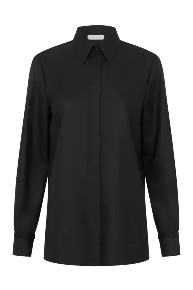 Gabriela Hearst Cruz Shirt in Black & Camel Cashmere | Thumbnail 1 Gabriela Hearst Cruz Shirt in Black & Camel Cashmere | Thumbnail 1