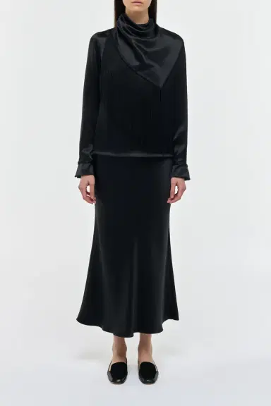 Gabriela Hearst Anderson Fringe Scarf Top in Black Silk Satin | Thumbnail 3 Gabriela Hearst Anderson Fringe Scarf Top in Black Silk Satin | Thumbnail 3