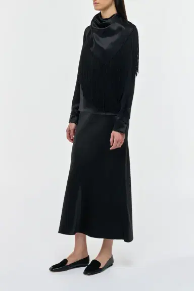 Gabriela Hearst Anderson Fringe Scarf Top in Black Silk Satin | Thumbnail 4 Gabriela Hearst Anderson Fringe Scarf Top in Black Silk Satin | Thumbnail 4