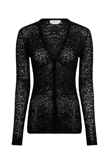 Gabriela Hearst Ultraris Lace Knit Cardigan in Black Merino Wool | Thumbnail 1 Gabriela Hearst Ultraris Lace Knit Cardigan in Black Merino Wool | Thumbnail 1