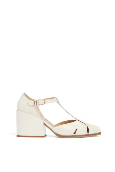 Gabriela Hearst Hawes T-Strap Block Heel Pump in Cream Leather | Thumbnail 1 Gabriela Hearst Hawes T-Strap Block Heel Pump in Cream Leather | Thumbnail 1