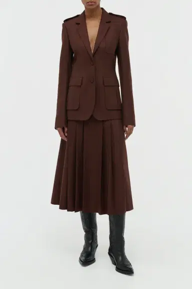Gabriela Hearst Wesley Pleated Midi Skirt in Burnt Sienna Wool Cashmere Flannel | Thumbnail 2 Gabriela Hearst Wesley Pleated Midi Skirt in Burnt Sienna Wool Cashmere Flannel | Thumbnail 2