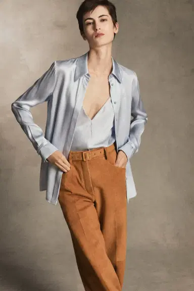 Gabriela Hearst Maria Top in Light Blue Silk Satin | Thumbnail 2 Gabriela Hearst Maria Top in Light Blue Silk Satin | Thumbnail 2