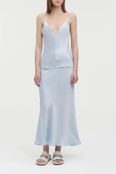 Gabriela Hearst Maria Top in Light Blue Silk Satin | Thumbnail 3 Gabriela Hearst Maria Top in Light Blue Silk Satin | Thumbnail 3