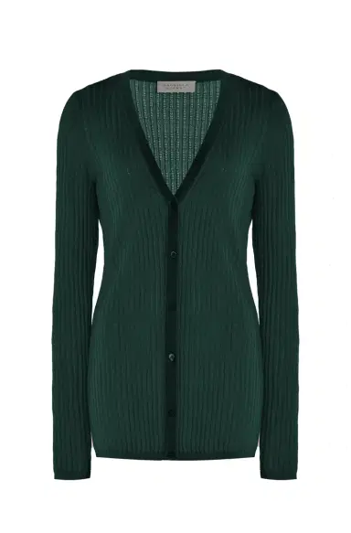 Gabriela Hearst Emma Pointelle Knit Cardigan in English Green Cashmere Silk | Thumbnail 1 Gabriela Hearst Emma Pointelle Knit Cardigan in English Green Cashmere Silk | Thumbnail 1