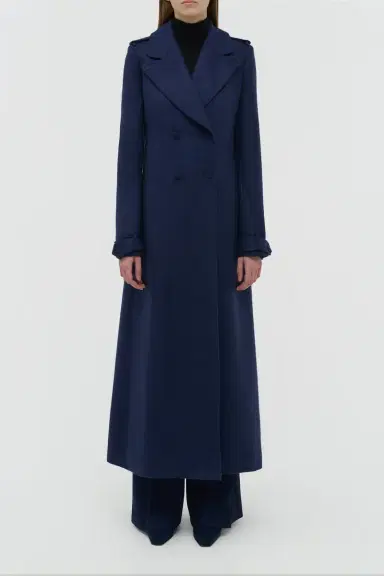 Gabriela Hearst Houstt Trench Coat in Navy Winter Silk | Thumbnail 2 Gabriela Hearst Houstt Trench Coat in Navy Winter Silk | Thumbnail 2