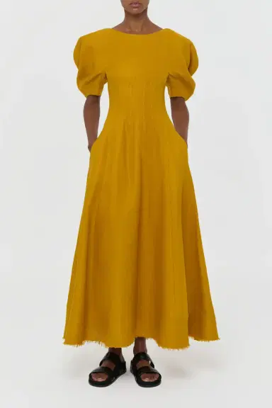 Gabriela Hearst Ranya Puff Sleeve Maxi Dress in Golden Birch Linen Twill | Thumbnail 5 Gabriela Hearst Ranya Puff Sleeve Maxi Dress in Golden Birch Linen Twill | Thumbnail 5