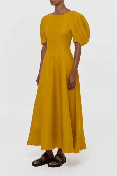 Gabriela Hearst Ranya Puff Sleeve Maxi Dress in Golden Birch Linen Twill | Thumbnail 6 Gabriela Hearst Ranya Puff Sleeve Maxi Dress in Golden Birch Linen Twill | Thumbnail 6
