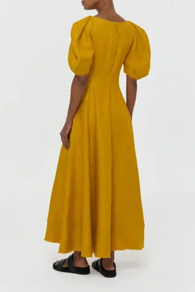 Gabriela Hearst Ranya Puff Sleeve Maxi Dress in Golden Birch Linen Twill | Thumbnail 7 Gabriela Hearst Ranya Puff Sleeve Maxi Dress in Golden Birch Linen Twill | Thumbnail 7