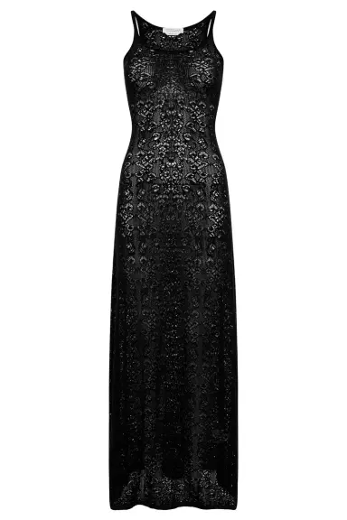 Gabriela Hearst Meridian Lace Knit Maxi Dress in Black Merino Wool with Lining | Thumbnail 1 Gabriela Hearst Meridian Lace Knit Maxi Dress in Black Merino Wool with Lining | Thumbnail 1