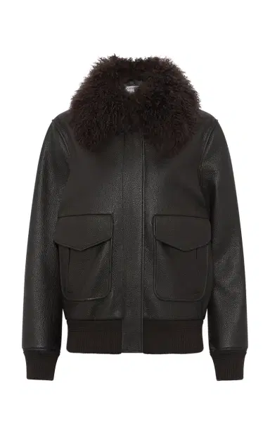 Gabriela Hearst Grant Jacket in Ebony Textured Leather and Shearling | Thumbnail 1 Gabriela Hearst Grant Jacket in Ebony Textured Leather and Shearling | Thumbnail 1