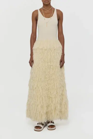 Gabriela Hearst Elianor Fringe Knit Maxi Dress in Off White Silk Cashmere | Thumbnail 3 Gabriela Hearst Elianor Fringe Knit Maxi Dress in Off White Silk Cashmere | Thumbnail 3