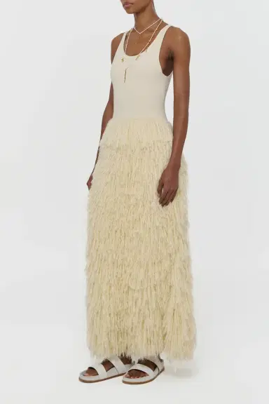 Gabriela Hearst Elianor Fringe Knit Maxi Dress in Off White Silk Cashmere | Thumbnail 4 Gabriela Hearst Elianor Fringe Knit Maxi Dress in Off White Silk Cashmere | Thumbnail 4