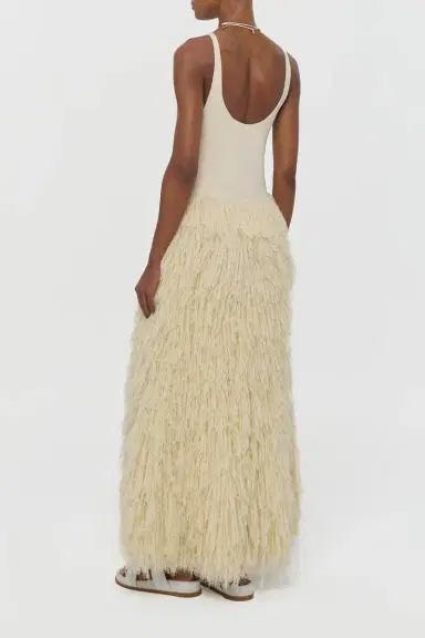 Gabriela Hearst Elianor Fringe Knit Maxi Dress in Off White Silk Cashmere | Thumbnail 5 Gabriela Hearst Elianor Fringe Knit Maxi Dress in Off White Silk Cashmere | Thumbnail 5