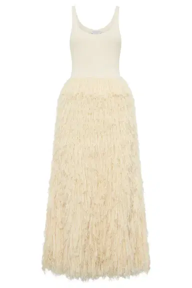 Gabriela Hearst Elianor Fringe Knit Maxi Dress in Off White Silk Cashmere | Thumbnail 1 Gabriela Hearst Elianor Fringe Knit Maxi Dress in Off White Silk Cashmere | Thumbnail 1