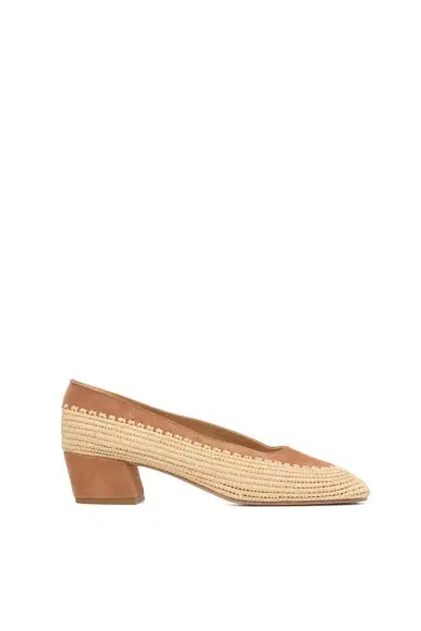 Gabriela Hearst Strength Pump in Camel Suede & Natural Raffia | Thumbnail 1 Gabriela Hearst Strength Pump in Camel Suede & Natural Raffia | Thumbnail 1