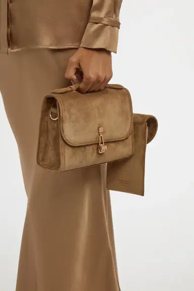 Gabriela Hearst Small Leonora Flap Bag in Dark Sand Suede | Thumbnail 2 Gabriela Hearst Small Leonora Flap Bag in Dark Sand Suede | Thumbnail 2
