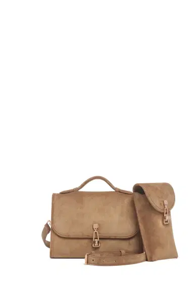 Gabriela Hearst Small Leonora Flap Bag in Dark Sand Suede | Thumbnail 3 Gabriela Hearst Small Leonora Flap Bag in Dark Sand Suede | Thumbnail 3