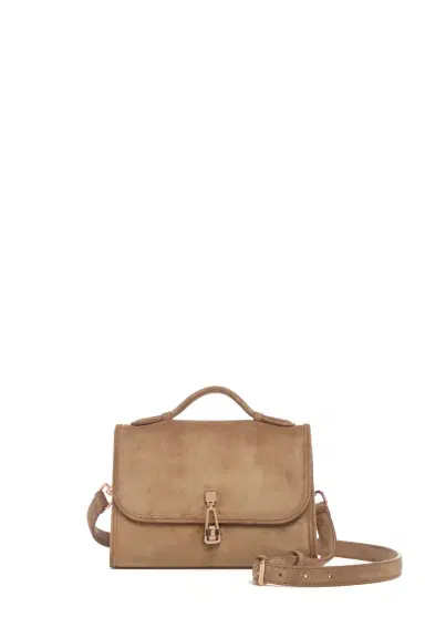 Gabriela Hearst Small Leonora Flap Bag in Dark Sand Suede | Thumbnail 1 Gabriela Hearst Small Leonora Flap Bag in Dark Sand Suede | Thumbnail 1