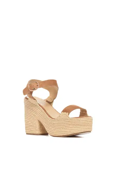 Gabriela Hearst Sardis Platform Sandal in Camel Suede & Natural Raffia | Thumbnail 2 Gabriela Hearst Sardis Platform Sandal in Camel Suede & Natural Raffia | Thumbnail 2