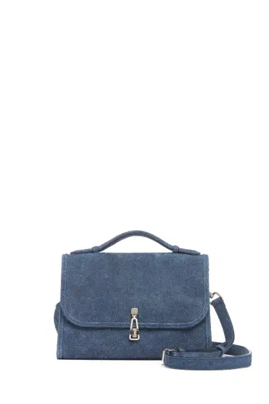 Gabriela Hearst Medium Leonora Flap Bag in Light Blue Suede Denim | Thumbnail 1 Gabriela Hearst Medium Leonora Flap Bag in Light Blue Suede Denim | Thumbnail 1