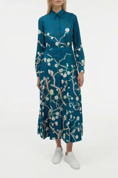 Gabriela Hearst Dugald Pleated Midi Skirt in Blue Multi Printed Silk Twill | Thumbnail 2 Gabriela Hearst Dugald Pleated Midi Skirt in Blue Multi Printed Silk Twill | Thumbnail 2
