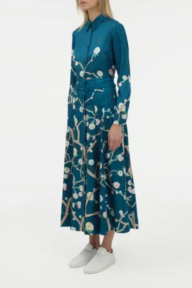 Gabriela Hearst Dugald Pleated Midi Skirt in Blue Multi Printed Silk Twill | Thumbnail 3 Gabriela Hearst Dugald Pleated Midi Skirt in Blue Multi Printed Silk Twill | Thumbnail 3