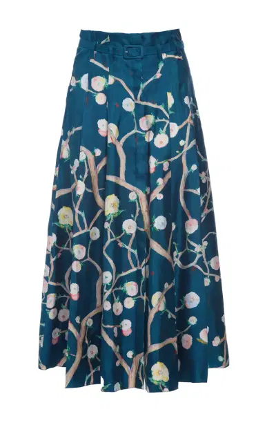 Gabriela Hearst Dugald Pleated Midi Skirt in Blue Multi Printed Silk Twill | Thumbnail 1 Gabriela Hearst Dugald Pleated Midi Skirt in Blue Multi Printed Silk Twill | Thumbnail 1