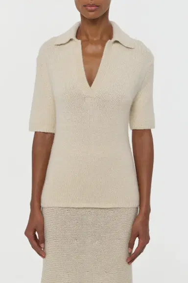 Gabriela Hearst Sohan Knit Short Sleeve Polo in Off White Cashmere | Thumbnail 2 Gabriela Hearst Sohan Knit Short Sleeve Polo in Off White Cashmere | Thumbnail 2
